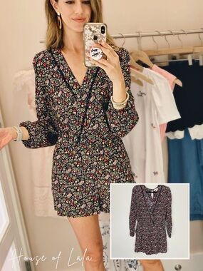 Feminine Floral Long Sleeve Summer Romper Shorts Set w Pockets.  LOFT Small.